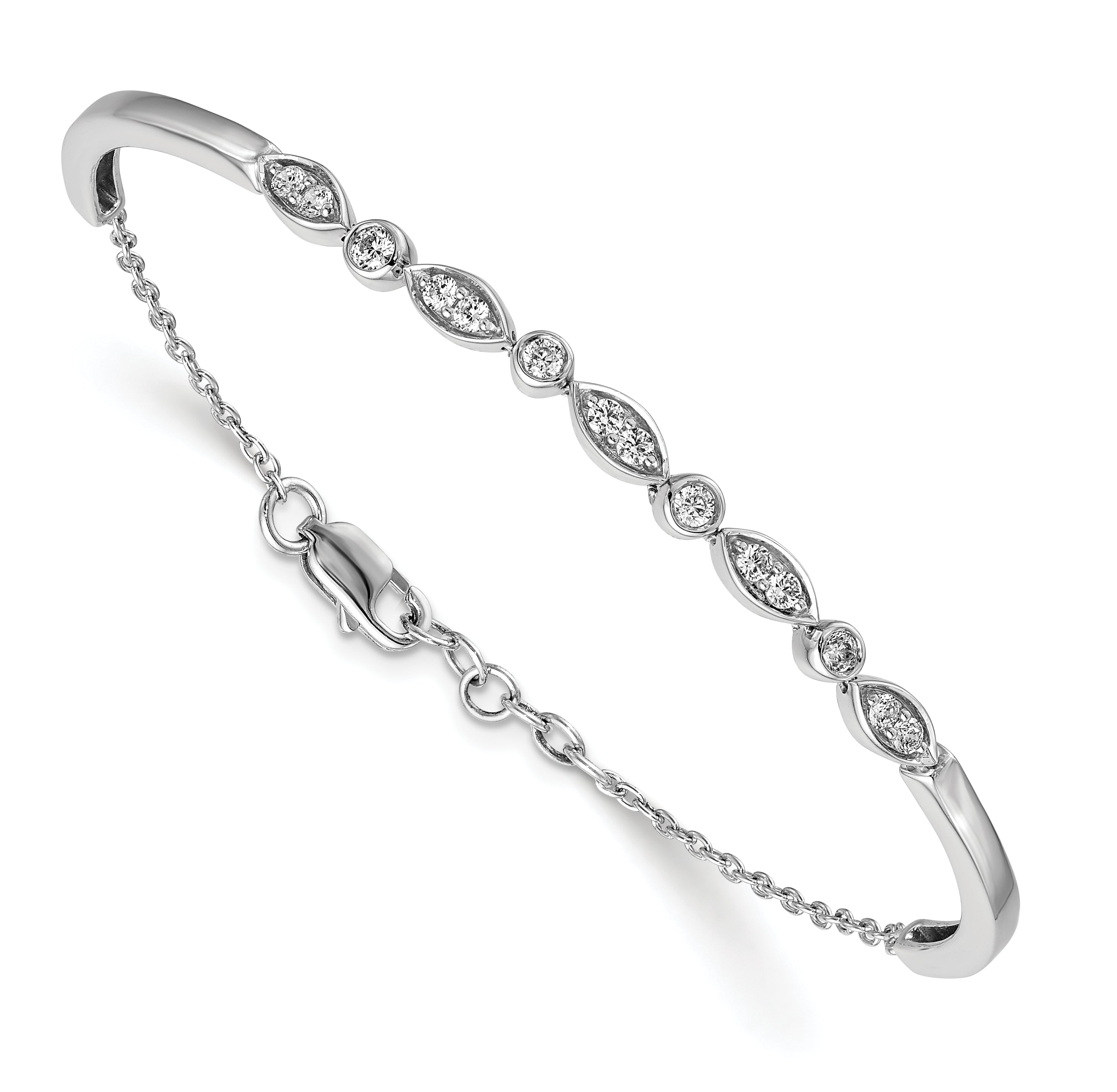 14k White Gold Complete 1/2 carat Diamond Half-Bangle 6.75 inch Bracelet with 0.5 inch Extender BM3725