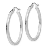 14k White Gold 2x30mm Square Tube Hoop Earrings T1085