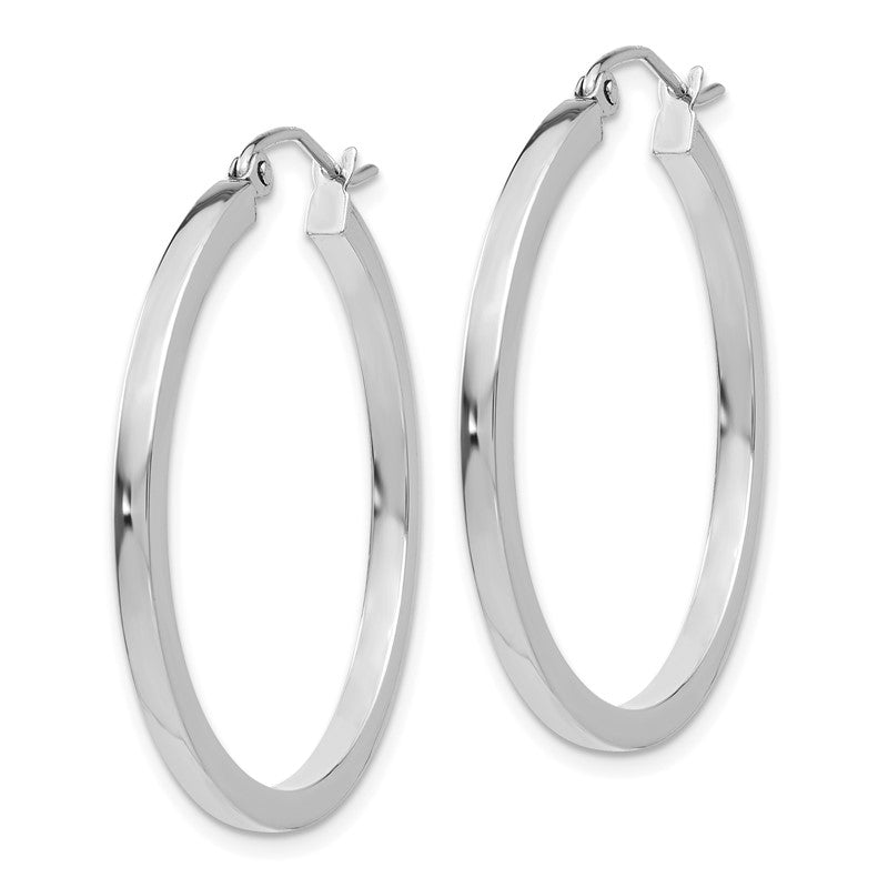 14k White Gold 2x30mm Square Tube Hoop Earrings T1085