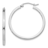 14k White Gold 2x30mm Square Tube Hoop Earrings T1085