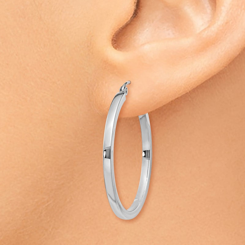 14k White Gold 2x30mm Square Tube Hoop Earrings T1085