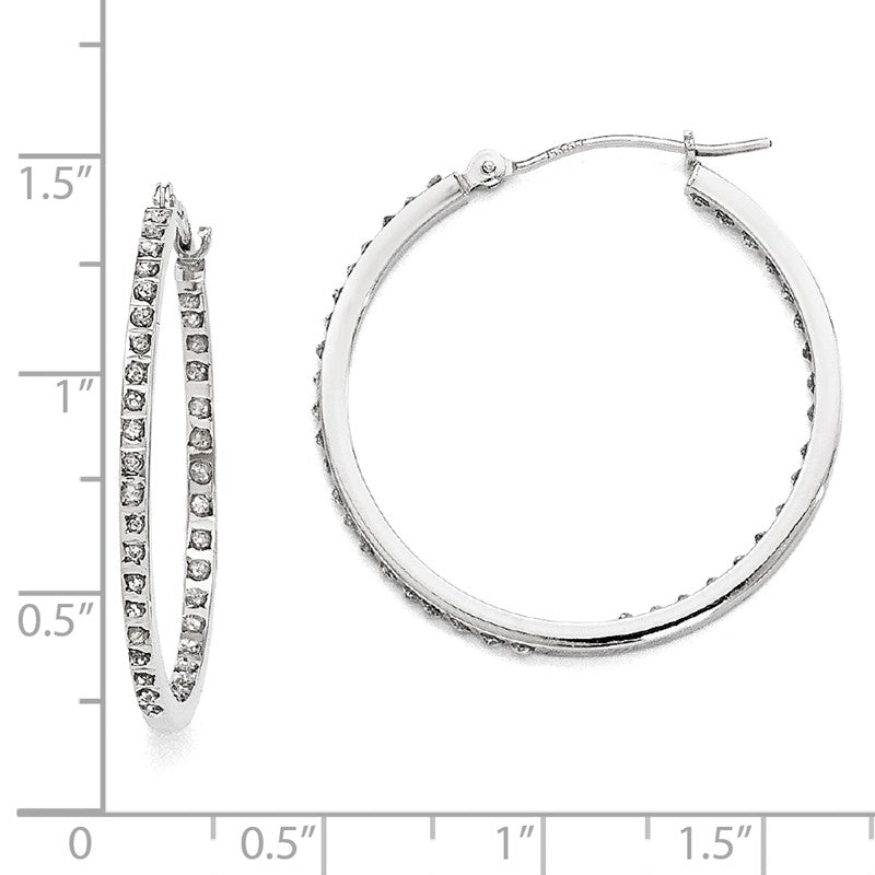 14k White Gold Diamond Fascination Diamond Dust/Accent 2x30mm Round Hoop Earrings DF249