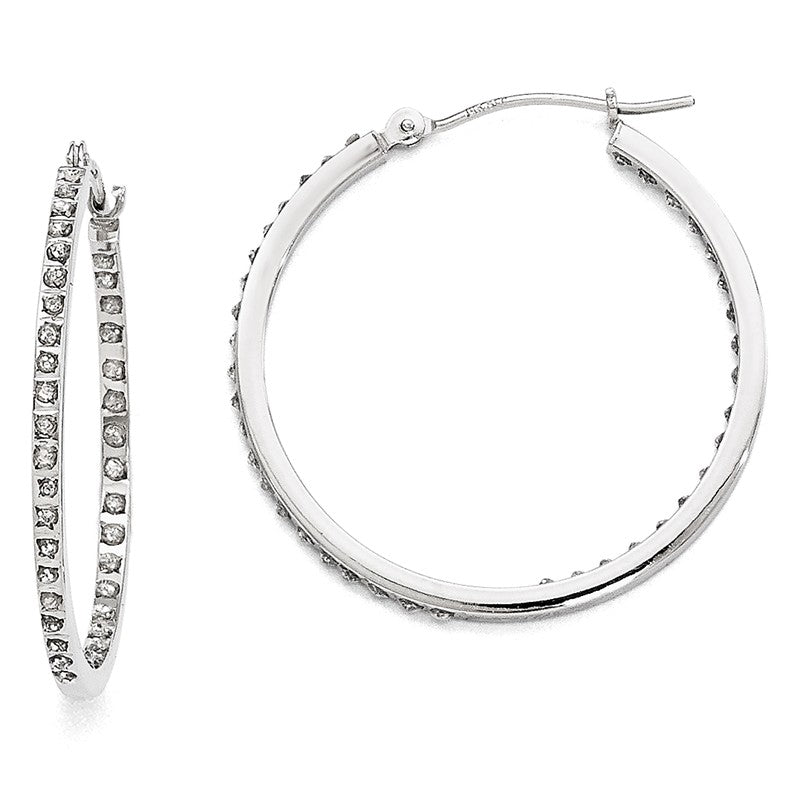 14k White Gold Diamond Fascination Diamond Dust/Accent 2x30mm Round Hoop Earrings DF249