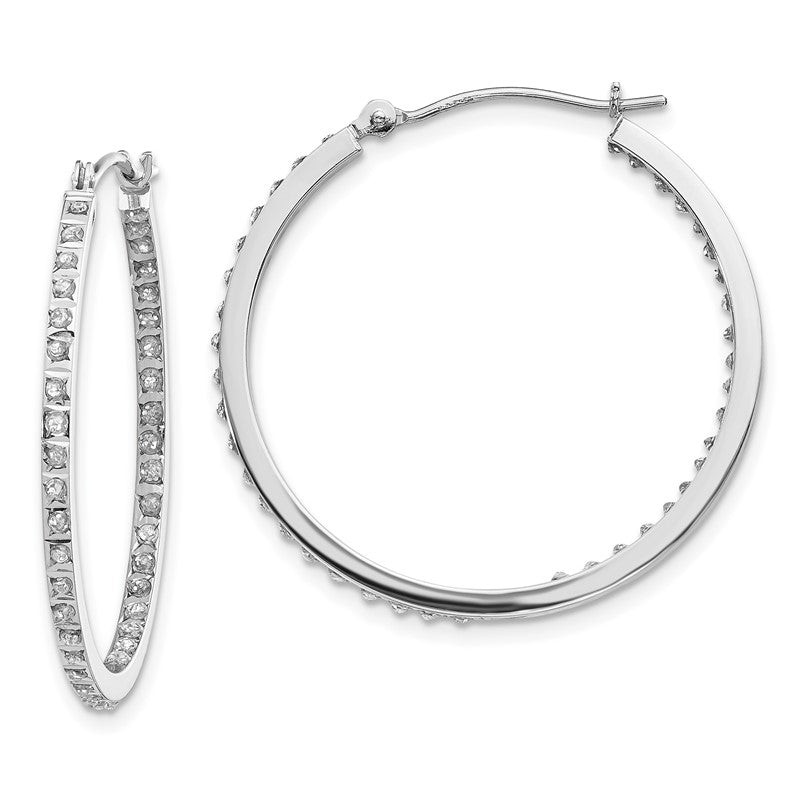 14k White Gold Diamond Fascination Diamond Dust/Accent 2x30mm Round Hoop Earrings DF249