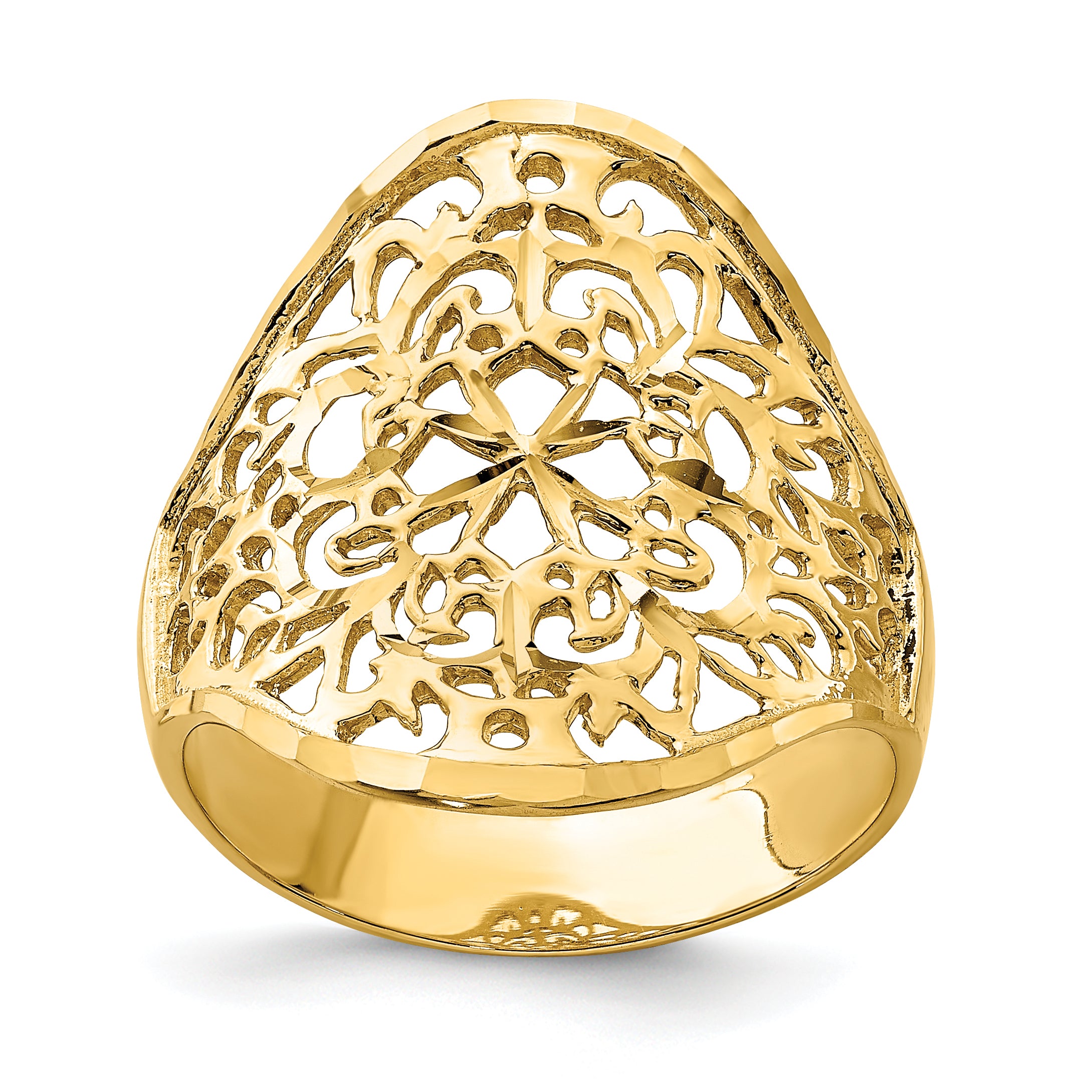 14K Polished Filigree Ring D4739