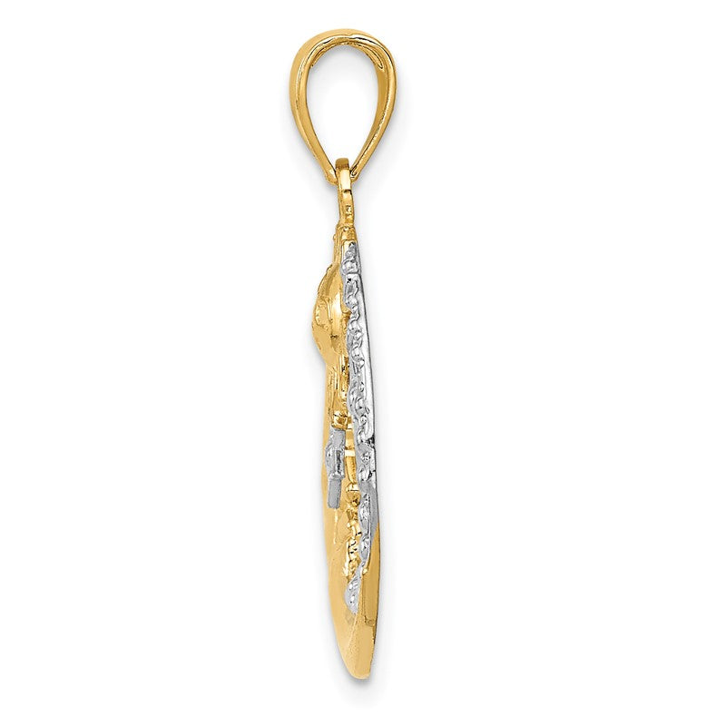 14k and White Rhodium Diamond-cut Moon/Stars/Sun Pendant M2867