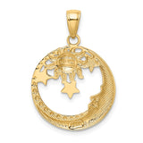 14k and White Rhodium Diamond-cut Moon/Stars/Sun Pendant M2867