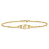 14k Polished Dolphin and Filigree Bismark Chain 10 inch Anklet ANK2