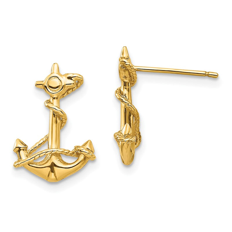 14k 3-D Anchor with Rope Post Earrings TC564
