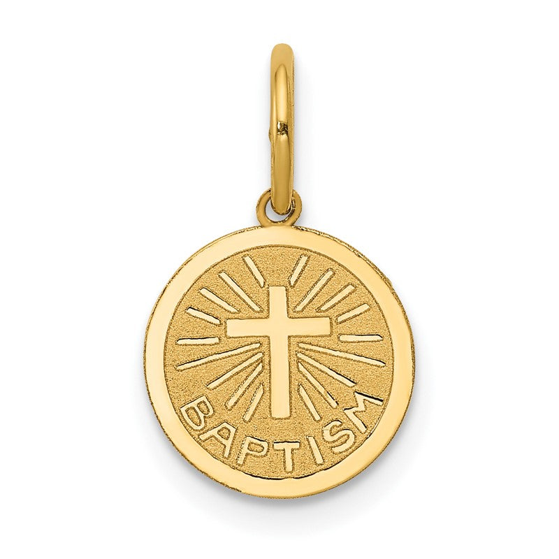 14k Small BAPTISM with Cross Round Disc Charm XAC733