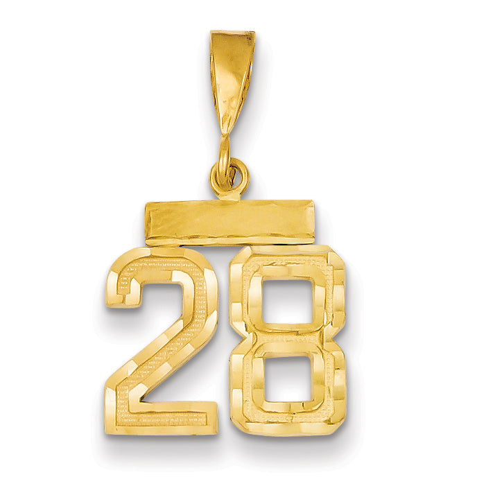 14k Small Brushed Diamond-cut Number 28 Charm SN28