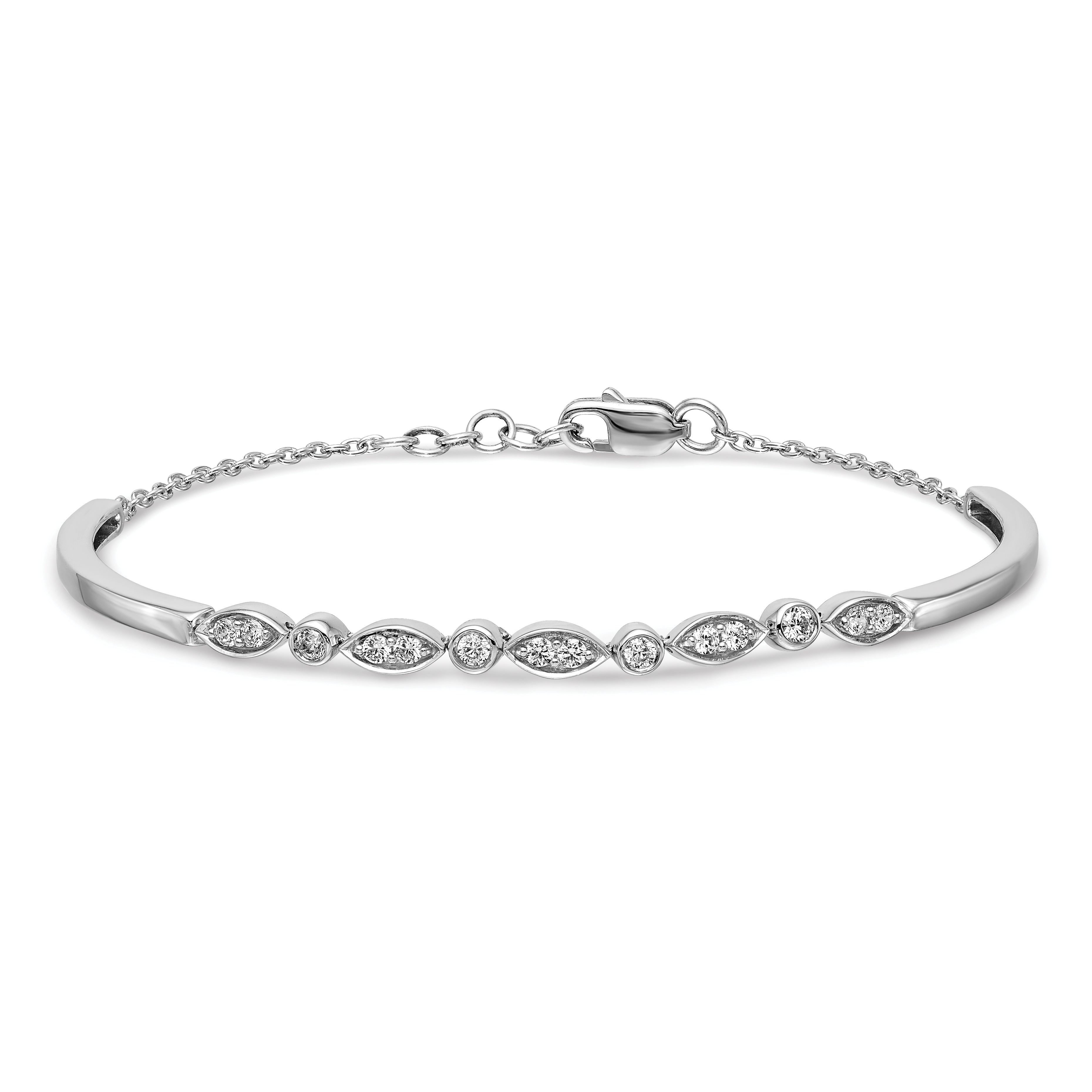 14k White Gold Complete 1/2 carat Diamond Half-Bangle 6.75 inch Bracelet with 0.5 inch Extender BM3725
