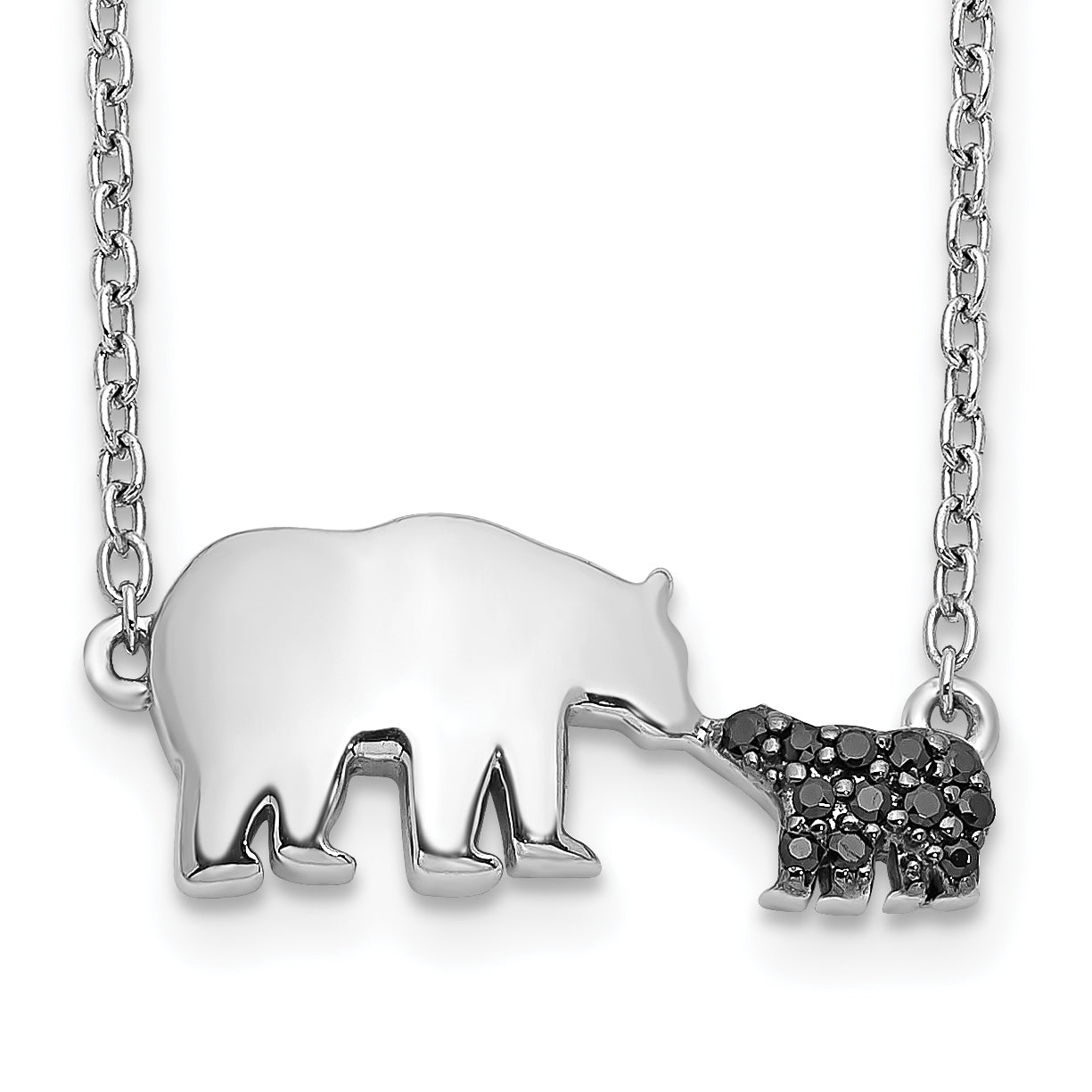 14k White Gold 1/20 carat Black Diamond Mother and Baby Bear 18 in Necklace PM3774