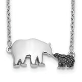 14k White Gold 1/20 carat Black Diamond Mother and Baby Bear 18 in Necklace PM3774