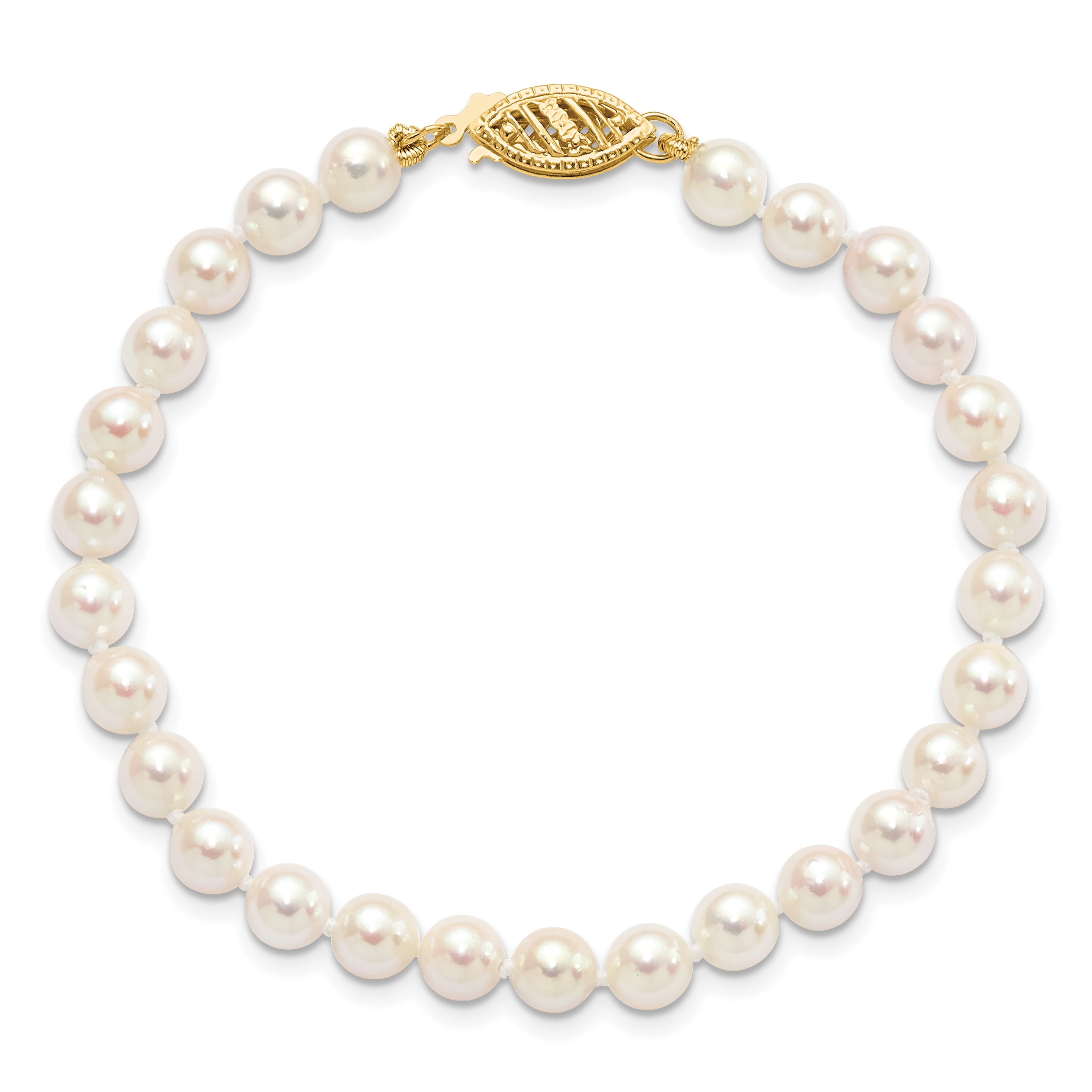 14k 5-6mm White Round Akoya Saltwater Cultured Pearl 16 inch Necklace PL50AA