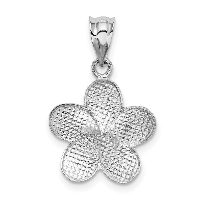 14k Yellow Gold Dipped in White Rhodium Satin Diamond-cut Plumeria Charm K5315