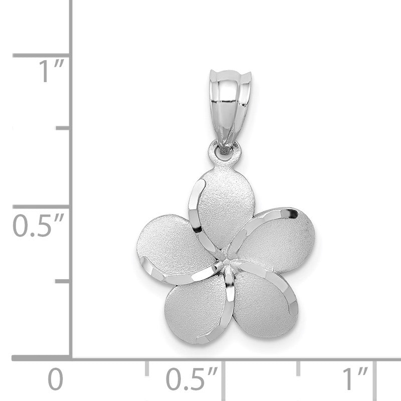 14k Yellow Gold Dipped in White Rhodium Satin Diamond-cut Plumeria Charm K5315