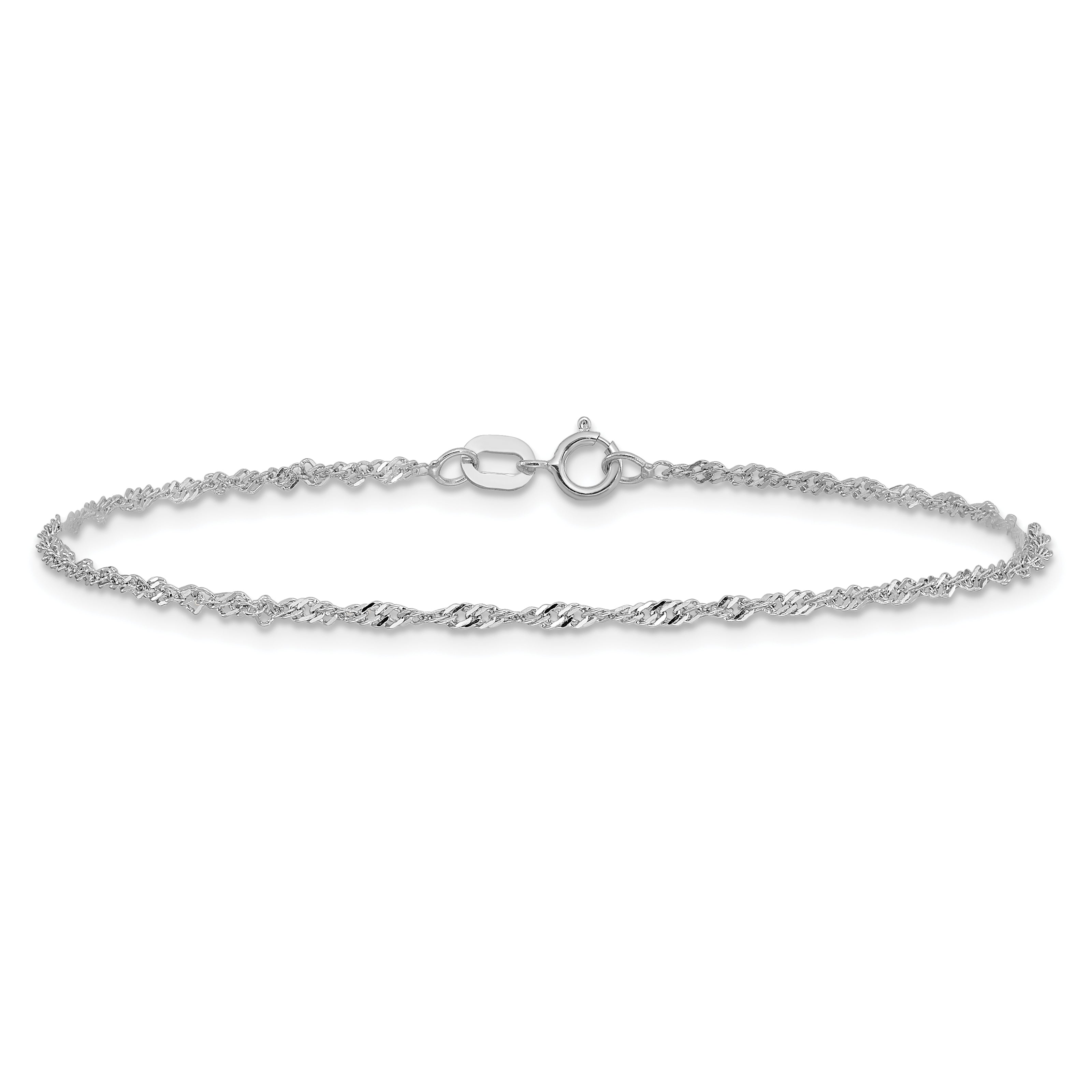 14K White Gold 10 inch 1.4mm Singapore with Spring Ring Clasp Anklet PEN123