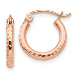 14k Rose Gold 2x13mm Lightweight Diamond-cut Tube Hoop Earrings TF680