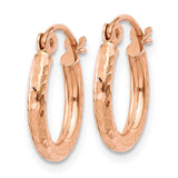 14k Rose Gold 2x13mm Lightweight Diamond-cut Tube Hoop Earrings TF680