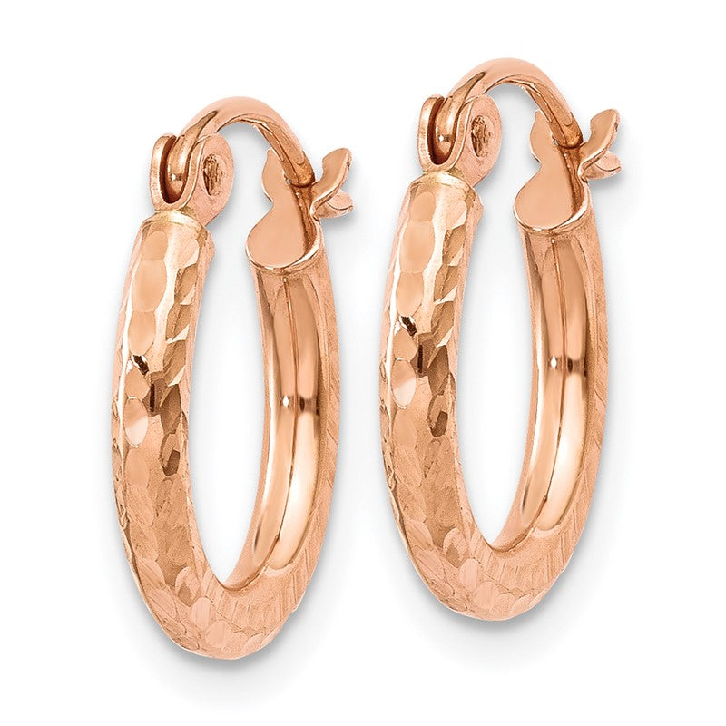 14k Rose Gold 2x13mm Lightweight Diamond-cut Tube Hoop Earrings TF680