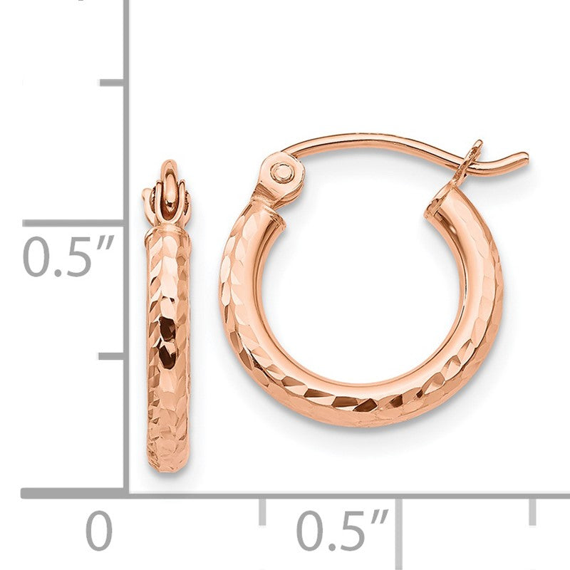 14k Rose Gold 2x13mm Lightweight Diamond-cut Tube Hoop Earrings TF680