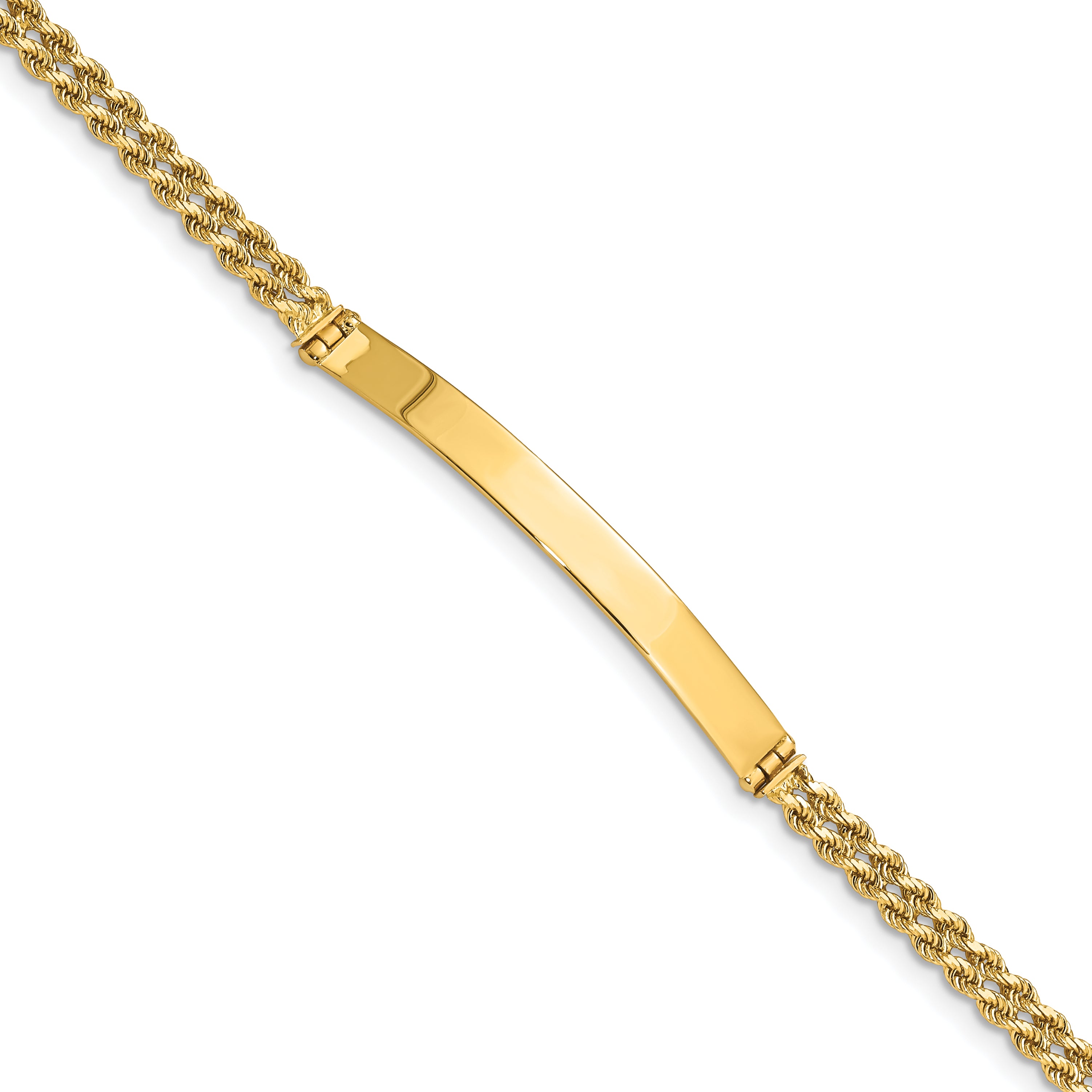 14k Polished Solid Chain/Solid Plate Two-Strand Rope 41x5mm Plate 7 inch ID Bracelet 014SD
