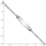 14k White Gold Polished Solid Chain/Solid Plate Figaro Link Soft Diamond Shape 24.5x7.5mm Plate 7 inch ID Bracelet FG80IDCW
