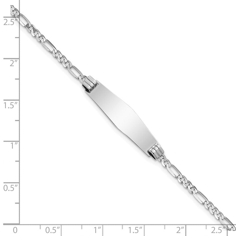 14k White Gold Polished Solid Chain/Solid Plate Figaro Link Soft Diamond Shape 24.5x7.5mm Plate 7 inch ID Bracelet FG80IDCW