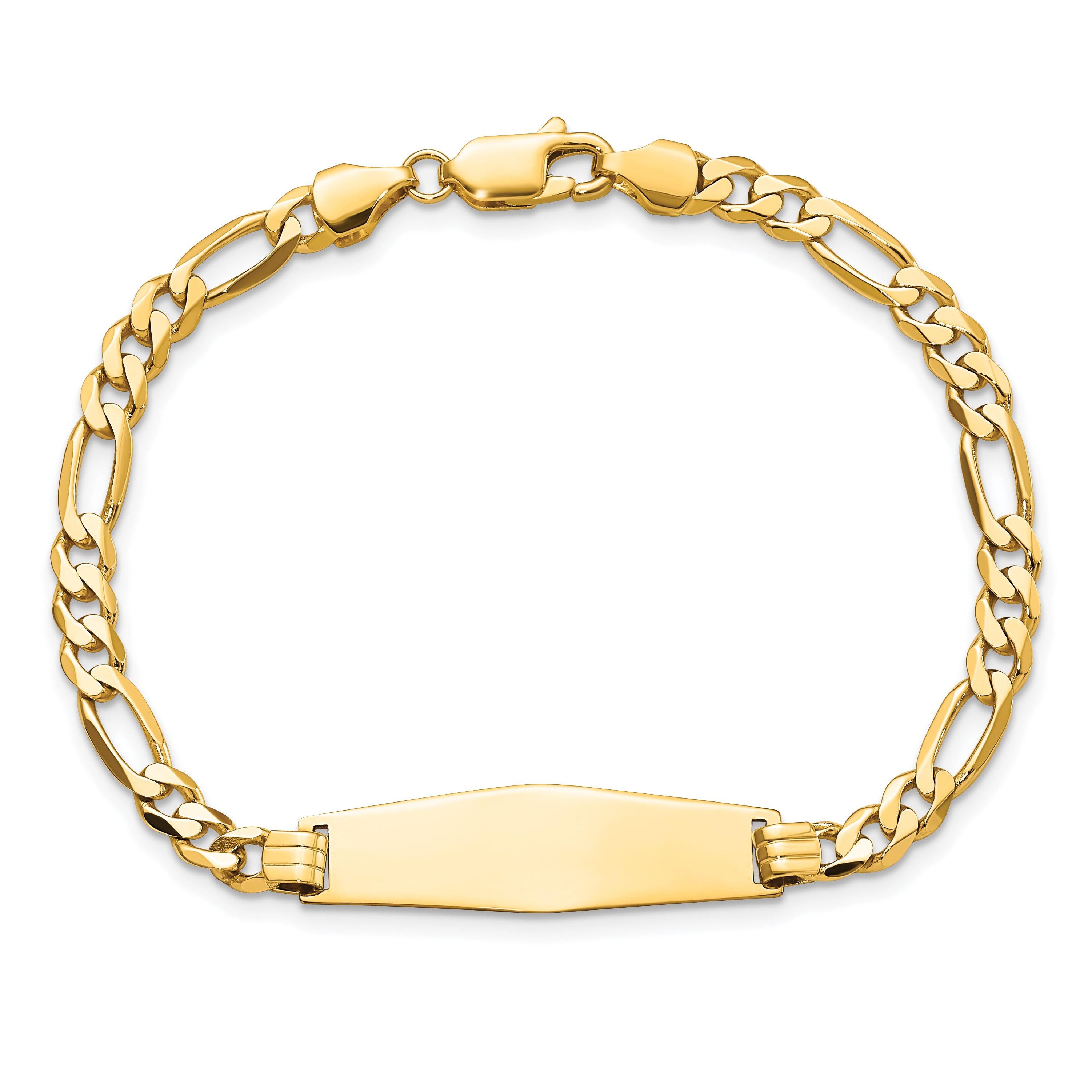 14k Polished Solid Chain/Solid Plate Flat Figaro Link Soft Diamond Shape 28x9.5mm Plate 7 inch ID Bracelet LID76C