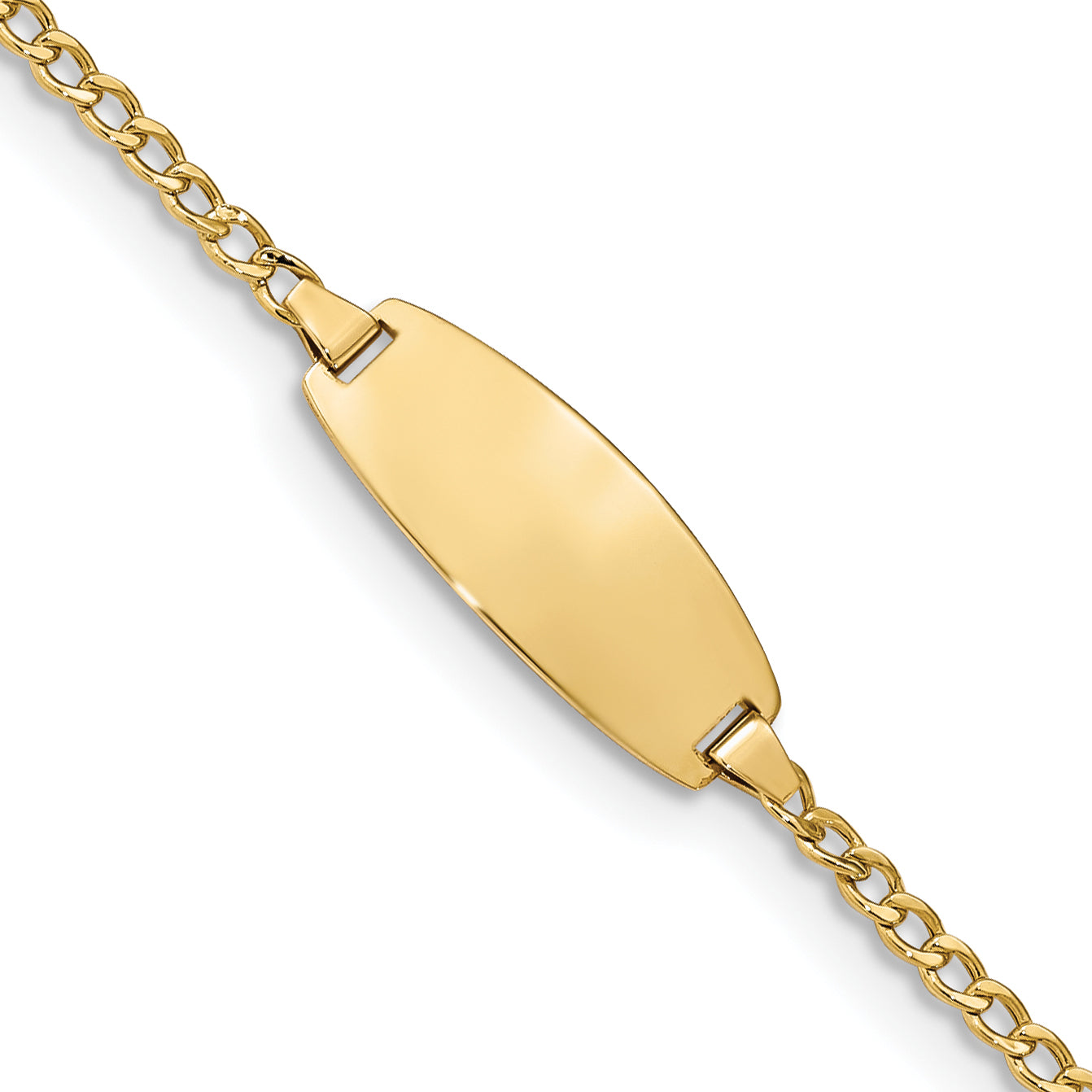 14k Polished Semi-Solid Chain/Solid Plate Curb Link Oval 18.5x8.5mm Plate 5.5 inch Baby/Child ID Bracelet DCID144