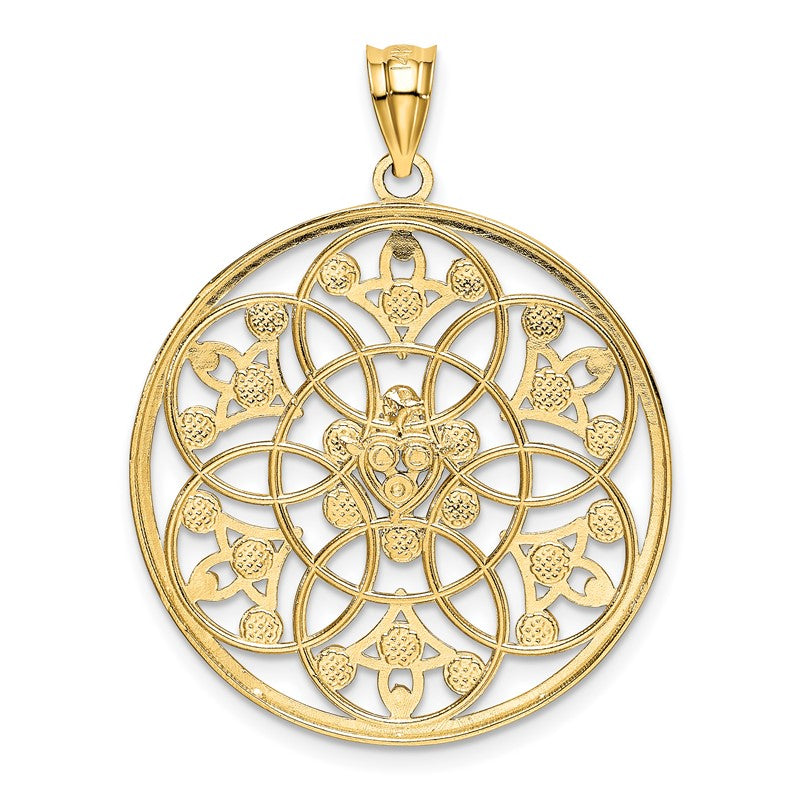 14K and White Rhodium Diamond-cut Circle Pendant K3484
