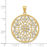 14K and White Rhodium Diamond-cut Circle Pendant K3484