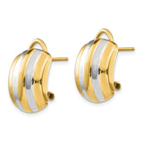 14k and White Rhodium 12x17mm Polished Ribbed Omega Back Post Earrings TF217