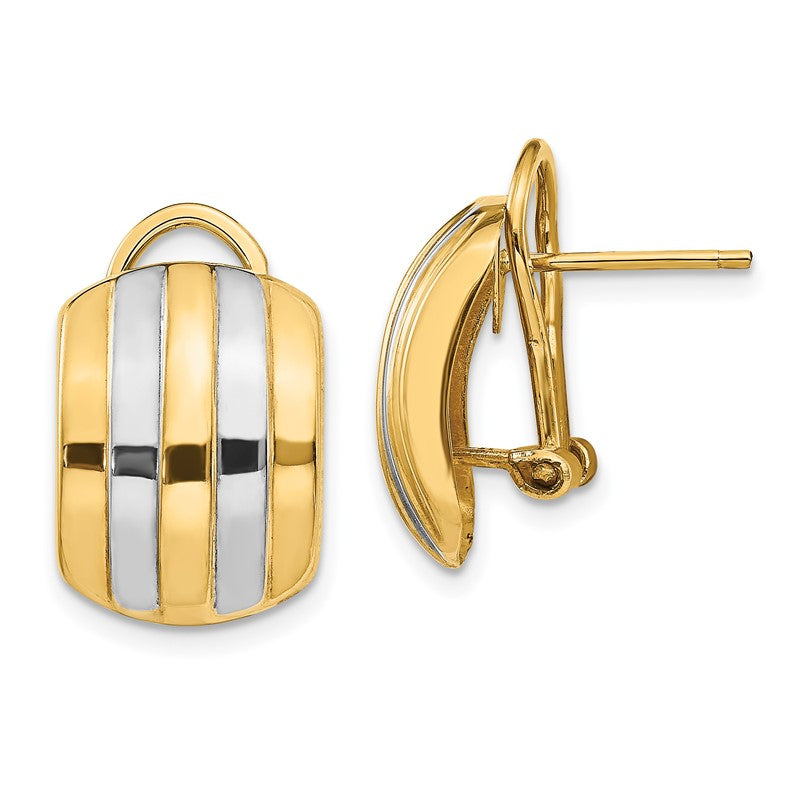 14k and White Rhodium 12x17mm Polished Ribbed Omega Back Post Earrings TF217