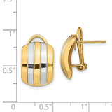 14k and White Rhodium 12x17mm Polished Ribbed Omega Back Post Earrings TF217