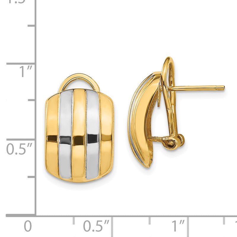 14k and White Rhodium 12x17mm Polished Ribbed Omega Back Post Earrings TF217