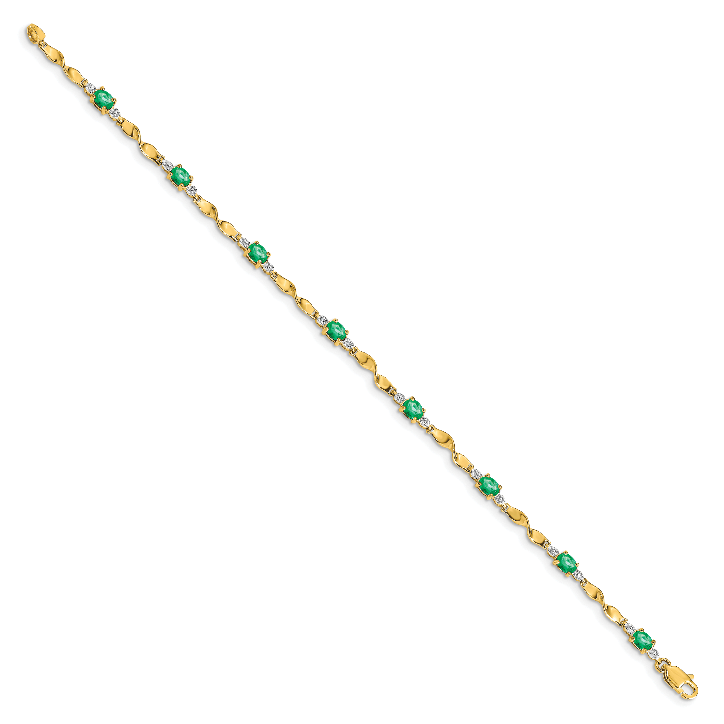 14k White Gold Complete Diamond and Oval Emerald Twisted Link 7 inch Bracelet BM4475