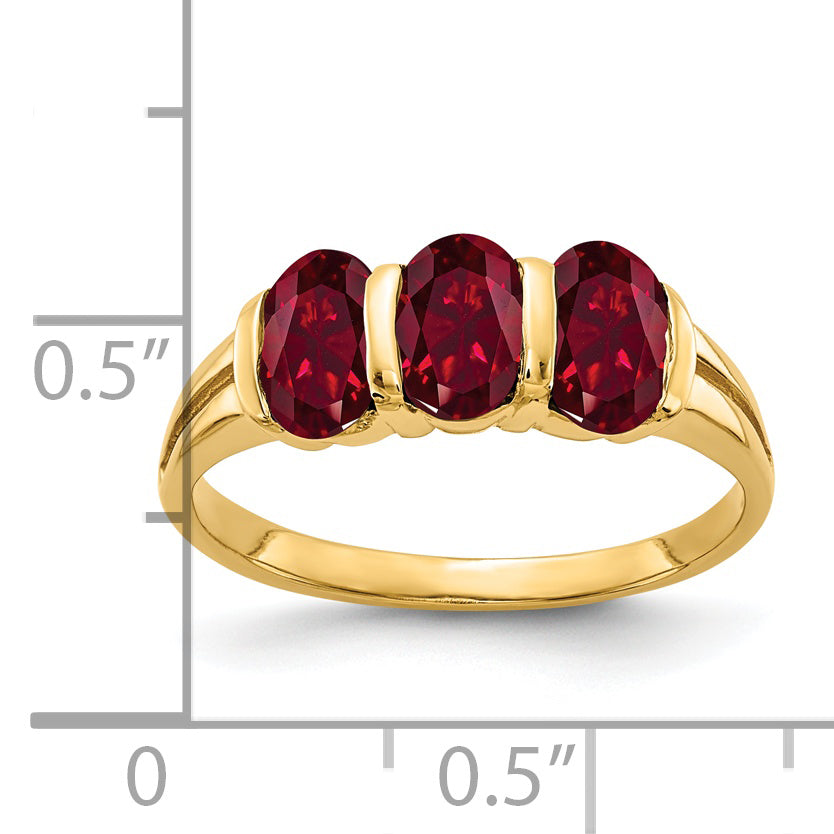 14k 6x4mm Oval Lab-Created Ruby 3-Stone Ring Y2034CR