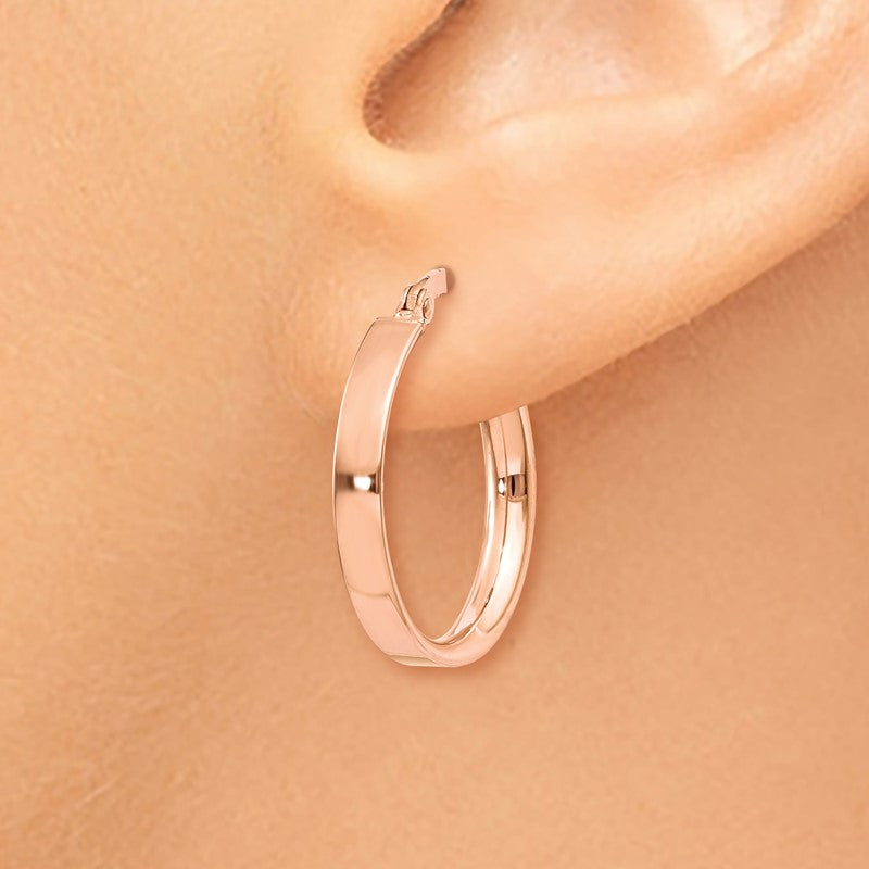 14K Rose Gold 3x16mm Tube Hoop Earrings PRE558