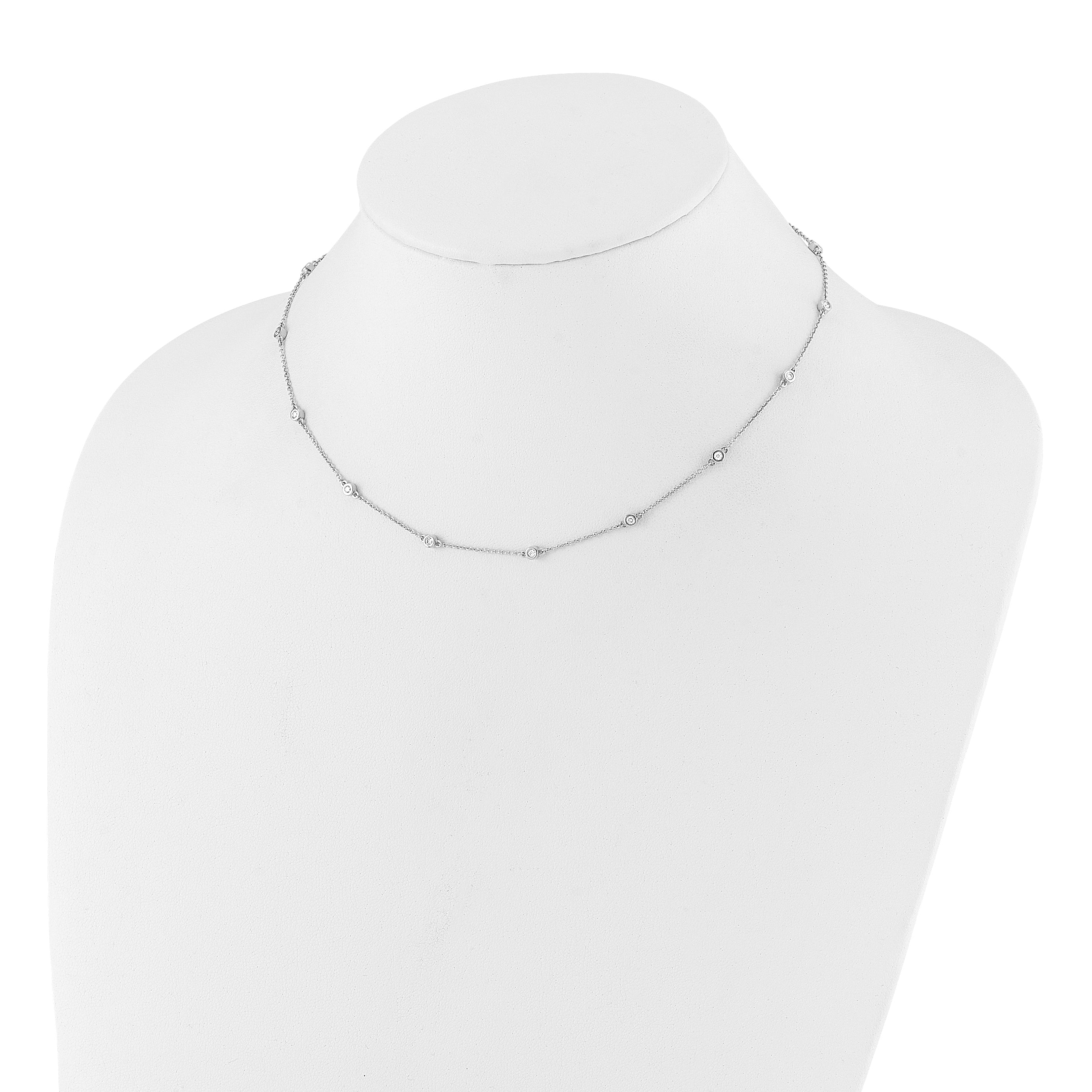 14k White Gold Complete 1/3 carat Bezel-set Diamond and Cable Chain 16-Station 16 inch Necklace PM1007