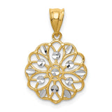 14K and White Rhodium Diamond-Cut Round Pendant K4785
