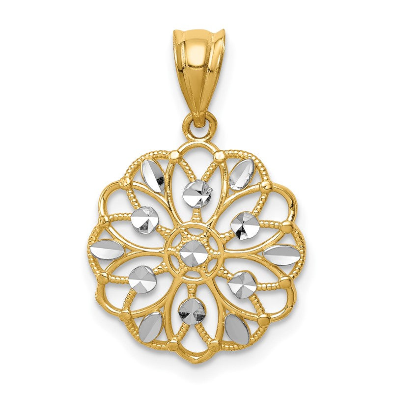 14K and White Rhodium Diamond-Cut Round Pendant K4785