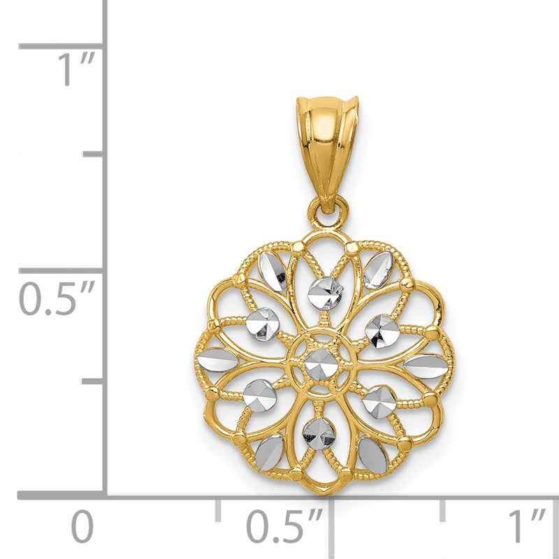 14K and White Rhodium Diamond-Cut Round Pendant K4785