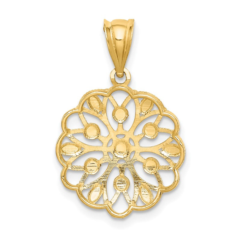 14K and White Rhodium Diamond-Cut Round Pendant K4785