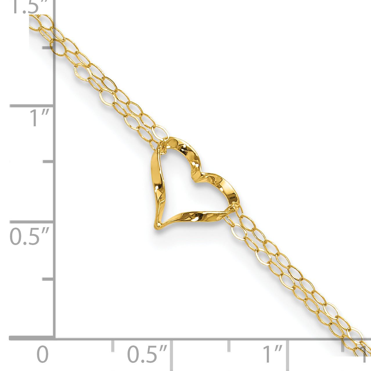 14k Double Strand Chain and Twisted Heart 9 inch Plus 1 inch Extender - Total 10 inch Anklet ANK173