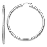 14K White Gold 4x60mm Polished Tube Hoop Earrings T865