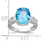 14k White Gold 12x10mm Oval Blue Topaz and 1/20 carat AAA Diamond ring Y2271BT/AAA