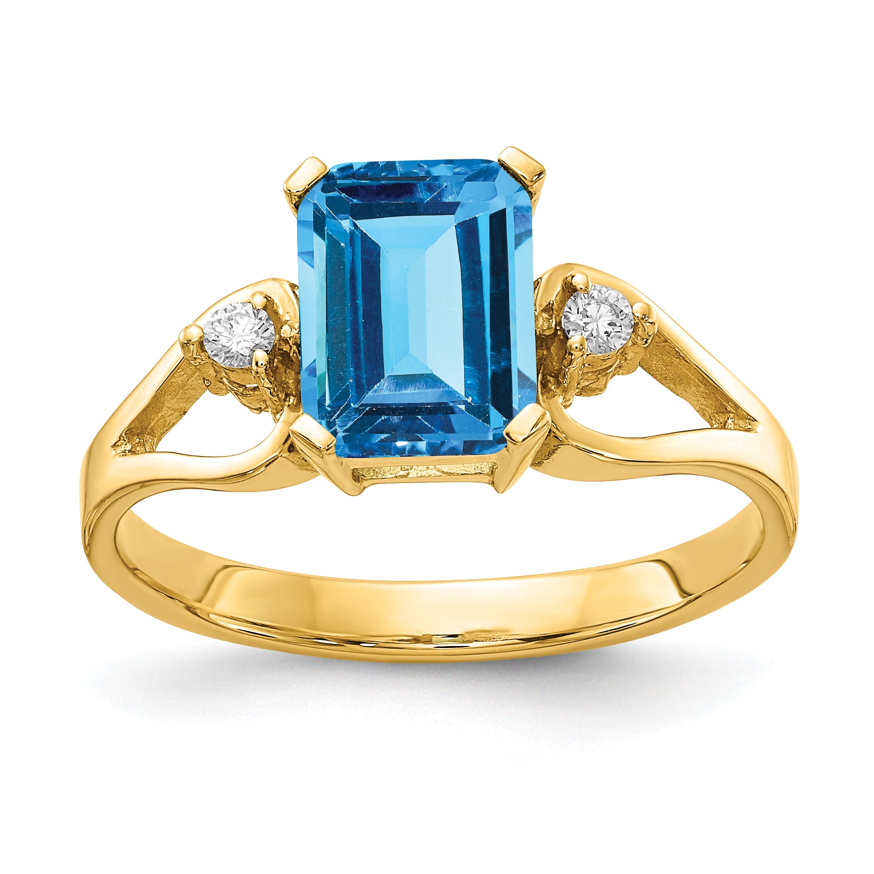 14k 8x6mm Emerald Cut Blue Topaz A Diamond ring Y4749BT/A