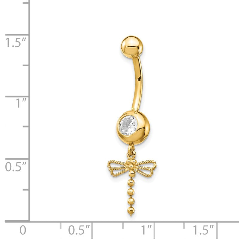 14k 14 Gauge CZ Dragonfly Dangle Belly Ring BD141